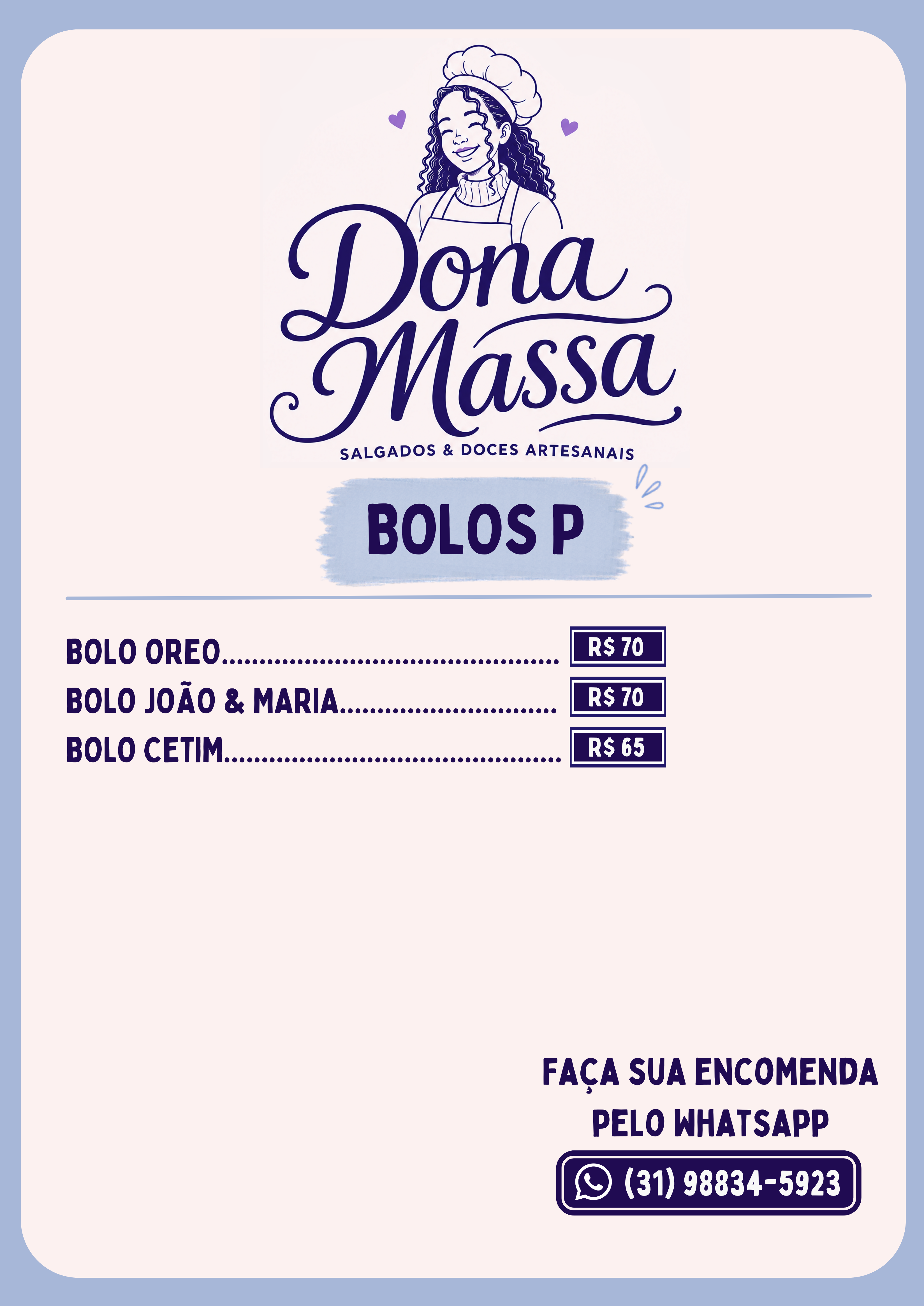 cardapio de bolos