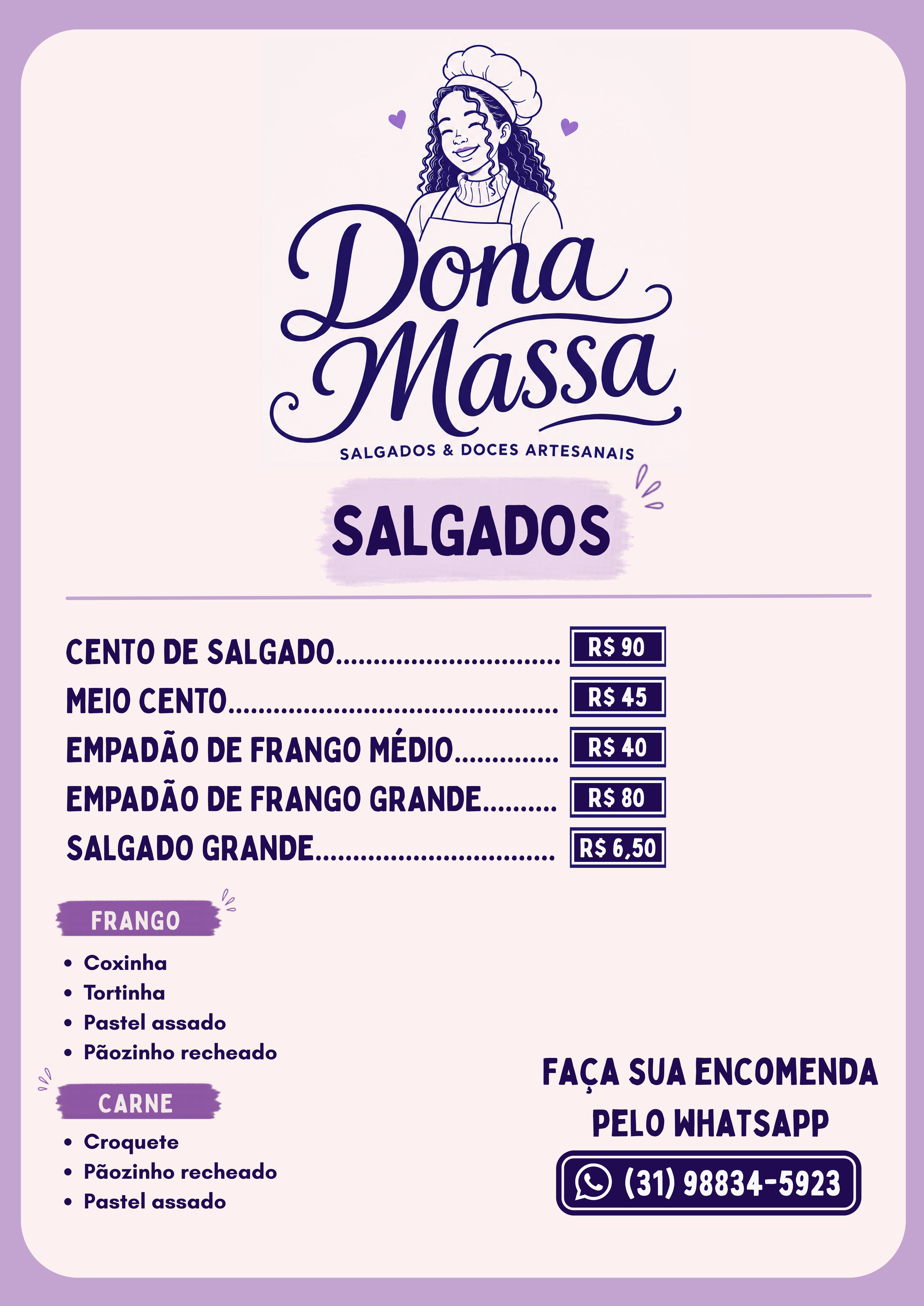 cardapio de salgados